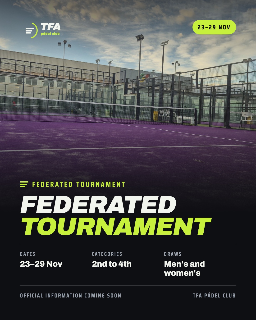 TFA poster: federated tournament, 23–29 November, 2nd to 4th categories